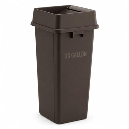 1 Pack Brown 23 Gallon Square Commercial Trash Can with Lid, Heavy Duty Plastic Waste Bin with Venting Channels and Built-in Handles - color: Brown, size: 23 Gallon