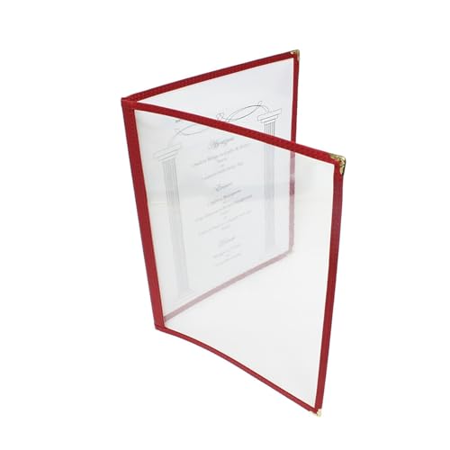 TrueCraftware- 8-1/2” x 11” Maroon Double Fold Restaurant Menu Covers 2 Page 4 View Set of 10- Crystal Clear Café Menu Holders Fits A4 Size Paper Menu Covers Clear Menu Sleeves - color: Maroon
