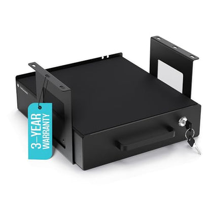 Under Desk Drawer Slide-Out – Lockable Metal Storage Drawer with Cable Management for Office & Home (Single, Bracketed) - size: Single (Bracketed)