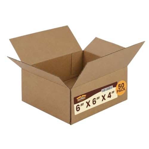 The Boxery 6"x6"x4" Corrugated Cardboard Boxes 50-Pack - size: 6 x 6 x 4"