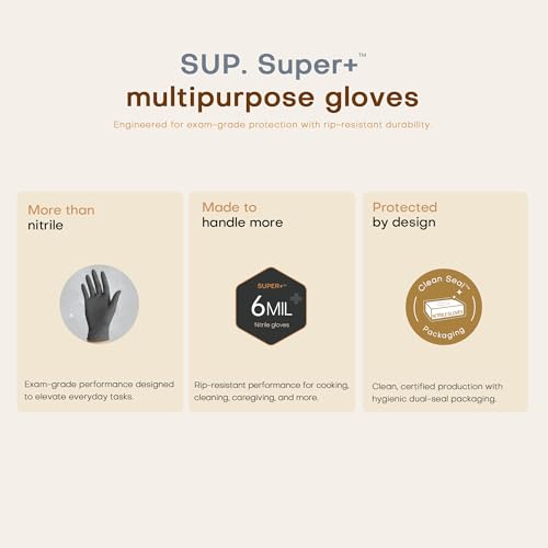 SUPER+ Black Nitrile Gloves HEAVY DUTY 6 Mil Disposable Chemical Resistant Powder & Latex Free Medical Food Safe, 60/600 Ct - color: X-large (Black 600)