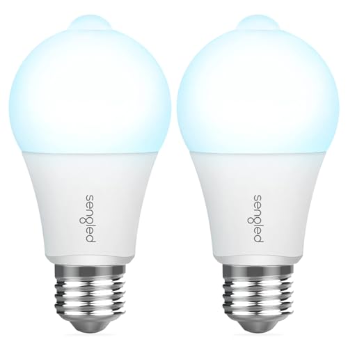 Sengled Motion Sensor Light Bulbs, A19 LED Dusk to Dawn Bulbs 5000K Daylight, Motion Activated Indoor Outdoor Light Bulbs 8.8W (60W Equivalent) 800 Lumens for Porch, Garage, Hallway, 2 Pack - color: 5000k Daylight, size: 2 Pack