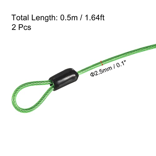 PATIKIL Security Steel Cable 2.5mm x 0.5m/1.64ft Coated Luggage Lock Wire Rope with Double Loop Green 2 Pack - color: Green, size: 2.5mmx0.5m
