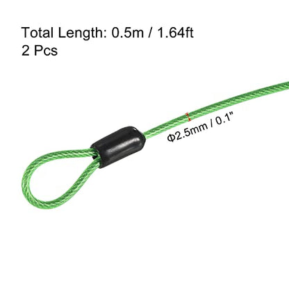 PATIKIL Security Steel Cable 2.5mm x 0.5m/1.64ft Coated Luggage Lock Wire Rope with Double Loop Green 2 Pack - color: Green, size: 2.5mmx0.5m