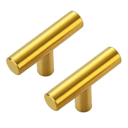 3 Pack Brushed Brass Cabinet Knobs, 2in Length T Bar Drawer Pulls - color: Brushed Brass, size: 3 Pack, style: T Bar