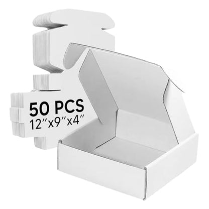 Mailer Boxes Bulk Sale 50 PCS – Shipping Cartons for Small Business - 12x9x4 - White/White - 50 Pack - size: 12x9x4