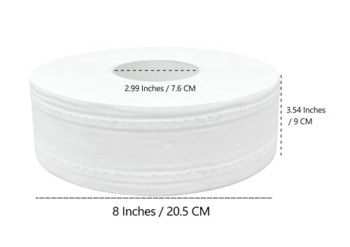 Commercial 3 Ply Jumbo Tissue Roll, 8'' Diameter (20cm), White, (4 Rolls/Carton)