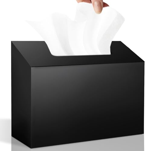 Acrylic Hand Towel Box Cover Holder for Kleenex, Disposable Paper Hand Towels Holder, Bottom Pull-Out & Wall-Mounted, Paper Towel Dispenser Suitable for Home, Office, Bathroom (Glossy Black) - color: Black