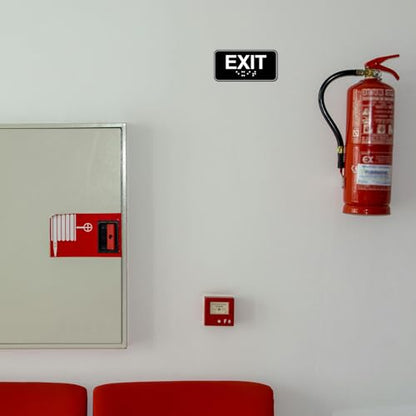 4pcs Exit Sign with Braille, 6x3in Emergency Exit Sign for Business