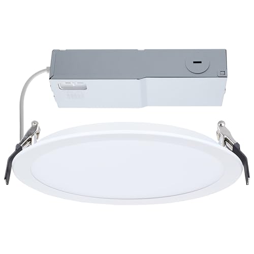 Satco 20W 8-Inch LED Downlight CCT Selectable 2700K–5000K 2000 Lumens Dual Dimming 120–277V Flat Face Round White IC Air Tight Energy Star Wet Rated S11847