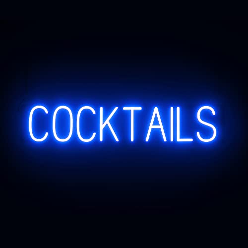 SpellBrite LED Neon COCKTAILS Sign for Business - Blue, 33" x 6" - color: Blue, size: COCKTAILS (33"x6.3")