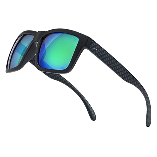 X Power ANSI Z87+ Extra Large Weekenders Impact Resistant Safety Sunglasses - color: 010 Black & Carbon Fiber Frame / Green Mirror Lens, size: X-Large