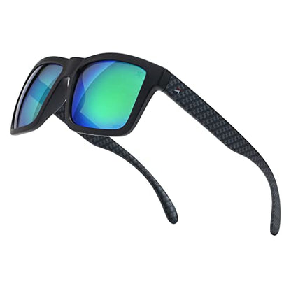 X Power ANSI Z87+ Extra Large Weekenders Impact Resistant Safety Sunglasses - color: 010 Black & Carbon Fiber Frame / Green Mirror Lens, size: X-Large