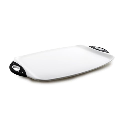 Dexas Chop & Serve Cutting Board, 12.5 x 20 Inch, Large Kitchen Prep and Serving Board with Handles, BPA-Free Dishwasher Safe, White and Black - color: White, size: 20.3"L x 12.5"W
