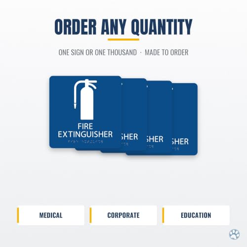 Alpha Dog Fire Extinguisher Sign, 8x8 ADA Braille Sign, Blue - color: Blue, size: Fire Extinguisher