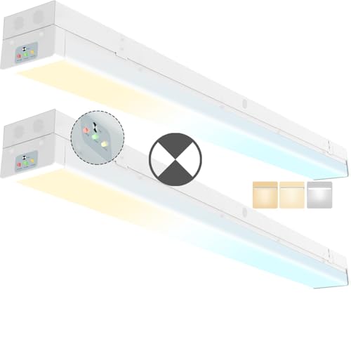 4FT LED Wraparound Emergency Stairwell Light, Battery Backup, IP20, 20W(2500lm)/40W(5000lm), 3/4/5000K CCT Selectable, 100-277V, Flush Mount Commercial LED Wrap Shop Ceiling Light Fixture, FCC, 2-Pack - color: 3000K/4000K/5000K, size: 4FT 2 Pack