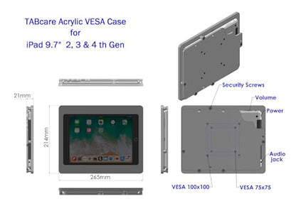 Anti-Theft Acrylic VESA Enclosure for Apple iPad 2/3/4 9.7" with Free Wall Mount Kit & 90-Degree Angle Charge Cable (iPad 2/3/4 9.7", Black) - color: Black, size: iPad 2/3/4 9.7"