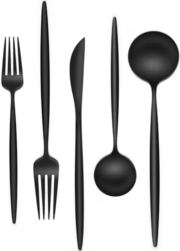 Matte Black Silverware Set 30 Piece, Wildone Stainless Steel Flatware Set Service for 6, Cutlery Utensil Sets for Home Restaurant, Include Knife Fork Spoon Set, Dishwasher Safe - color: Black