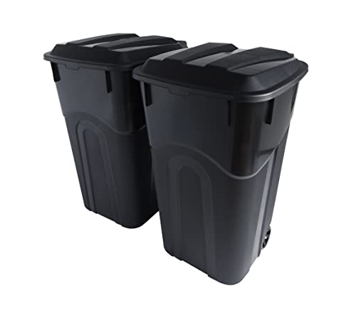 United Solutions 32 Gallon Wheeled Outdoor Garbage Can with Attached Snap Lock Lid and Heavy-Duty Handles, Black, Heavy-Duty Construction, Perfect Backyard, Deck, or Garage Trash Can, 2 Pack - color: Black, size: 32 Gallon - 2 Pack, style: Wheeled