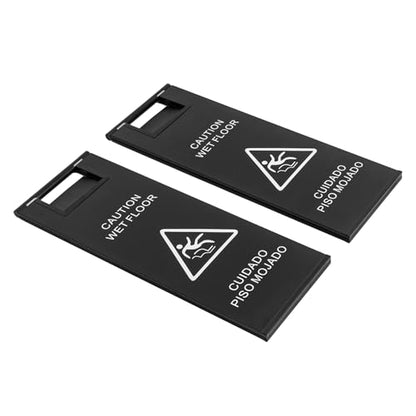 2Pcs 24in Wet Floor Sign,Portable Stainless Steel Caution Wet Floor Sign, Foldable Slippery When Wet Sign 2 Pack Bilingual Design Restaurant Supplies for Hotel Mall Shop Restaurant (Black)
