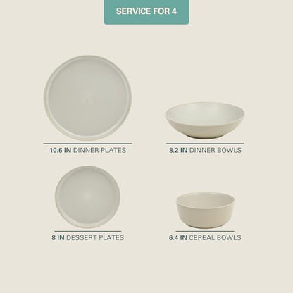 Gibson Elite Tribeca Loft 16-Piece Dinnerware Set – Matte Cream and White Reactive Glaze Stoneware, Double Bowl Round Plates and Bowls – Modern Neutral Tableware for 4, Dishwasher & Microwave Safe - color: Matte Cream & White (Tribeca Loft)