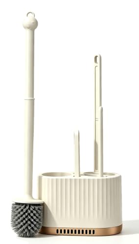 Basaza Toilet Brush and Holder Set Hidden Toilet Bowl Cleaning Brush and Holder for Bathroom Toilet Bowl Cleaner Brushes & Holders 4 in 1 Beige Bathroom Accessories - color: #A6 Beige Toilet Brush and Holder Set