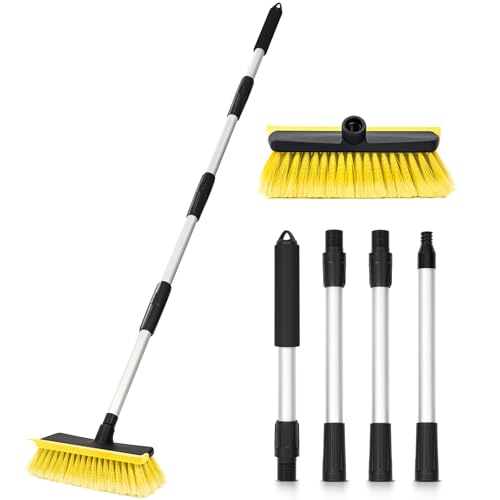 Ordenado 56" Car Wash Brush with Long Handle, Soft Bristle& Rubber Squeegee - color: Yellow