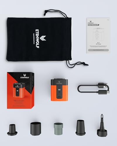 ETENWOLF AIR 3 Air Pump for Inflatables with 2600mAh Battery& Camping Light - color: Vivid Orange