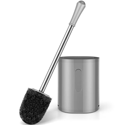 Toilet Brush and Holder Set, with Stainless Steel Handle Toilet Bowl Brush, Compact Toilet Scrubber Brush for Deep Cleaning Bathroom Restroom, Easy to Assemble-Grey - color: Gray