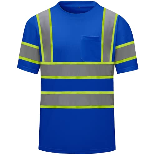 High Visibility Shirts Quick Dry Safety T Shirts with Reflective Strips and Pocket Short Sleeve Mesh Hi Vis Construction Work Class 2 Shirt for Men/Women Blue,Medium - color: Blue 03, size: Medium