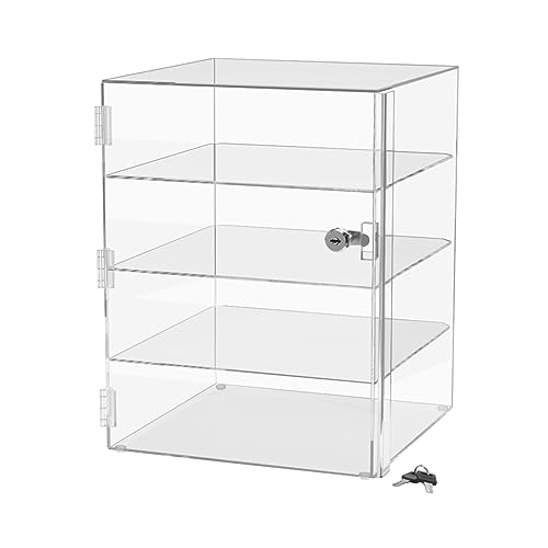 Acrylic Locking Vertical Cabinet with Keys 12" x 12" x 16" Clear Countertop Hinged Swing Door Locker for Retail Products and Convenience Stores Merchandise by Marketing Holders - size: 12"W x 12"D x 16"H