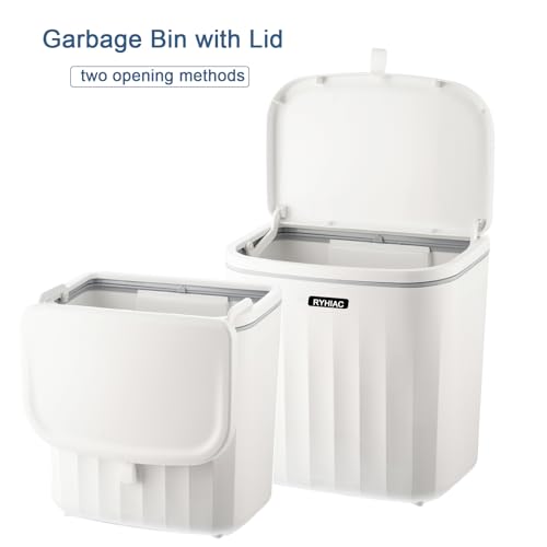Kitchen Compost Bin Cabinet Hanging Small Trash Can with Lid 2.4 Gallon - color: ivory white