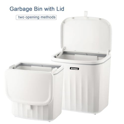 Kitchen Compost Bin Cabinet Hanging Small Trash Can with Lid 2.4 Gallon - color: ivory white