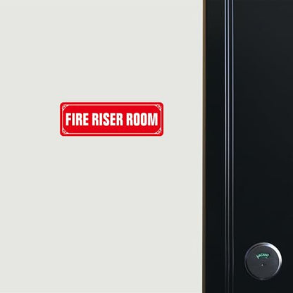 (2 Pack) Fire Riser Room Sign, Self Adhesive Rust Free and Reflective Aluminum Metal Sticker Signs for Wall and Door (9 x 3 inches, Red/White) - color: Red /White