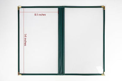 Menu Covers, Double Pages, 8.5" x 14" Legal Size, Green, Pack of 6 - color: Green