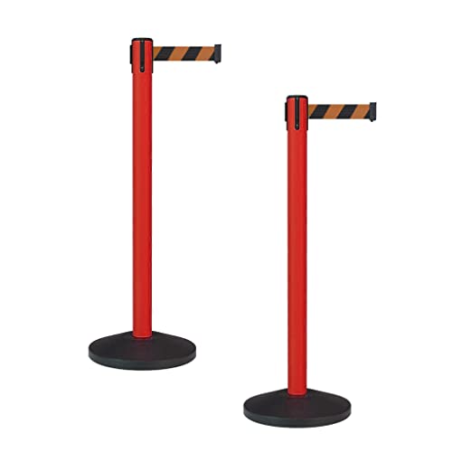 Montour Line MS630 Set of 2 Retractable Belt Barrier Stanchion, Sloped Base, Red Post (7.5 ft Black and Orange Diagonal Belt) - color: Black and Orange Diagonal, size: 7.5 ft