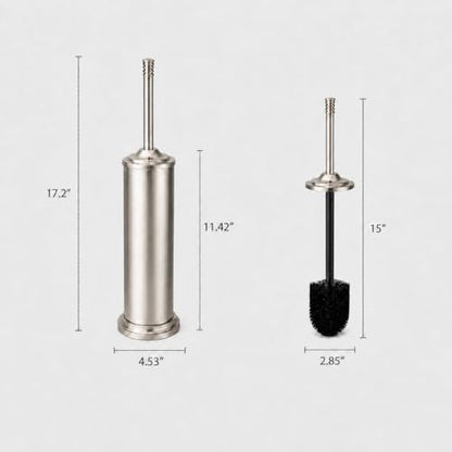 Nickel Toilet Brush and Holder Set，Extra Long Handled Toilet Bowl Brush and Holder，Stainless Steel Heavy Duty Toilet Brush for Bathroom,Deep Cleaning Modern Toilet Cleaner Slip Base - color: Nickel