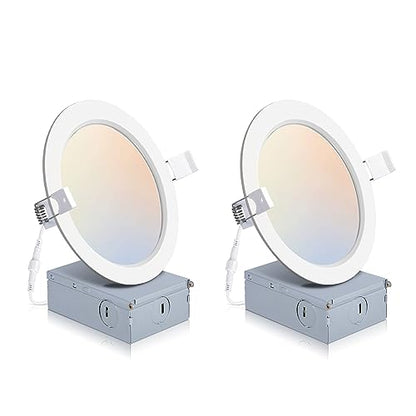 POWERASIA 2 Pack 6 Inch LED Recessed Lighting, 5CCT Canless Wafer, White - color: 2P-5CCT-WH, size: 6INCH