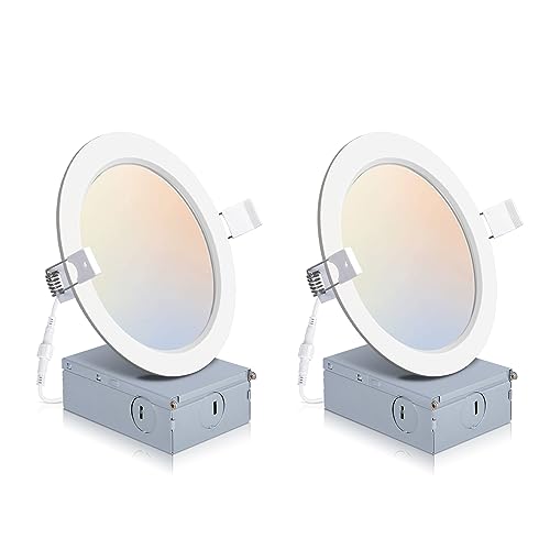 POWERASIA 2 Pack 6 Inch LED Recessed Lighting, 5CCT Canless Wafer, White - color: 2P-5CCT-WH, size: 6INCH