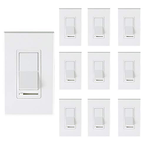[10 Pack] Cloudy Bay 3-Way/Single Pole Dimmer Electrical Light Switch for 150W LED/CFL, 600W Incandescent/Halogen,Wall Plate Included,Pack of 10 - size: 10-Pack | Ivory