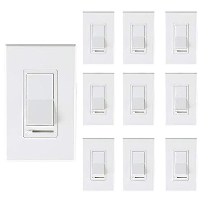 [10 Pack] Cloudy Bay 3-Way/Single Pole Dimmer Electrical Light Switch for 150W LED/CFL, 600W Incandescent/Halogen,Wall Plate Included,Pack of 10 - size: 10-Pack | Ivory