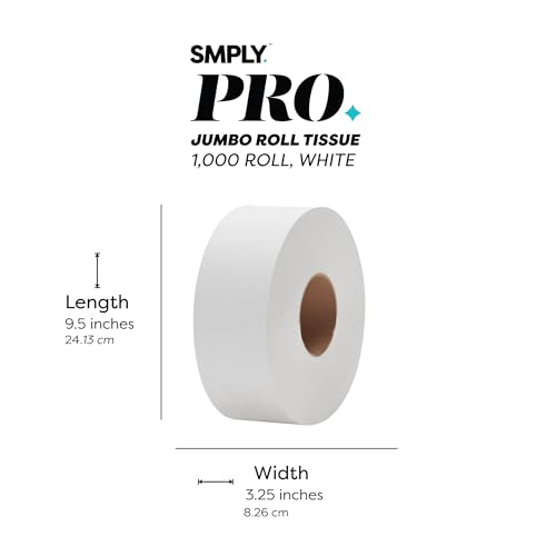 SMPLY PRO Jumbo Roll Tissue – 1,000' Rolls, 12-Roll Case (12,000' Total) – 2-Ply Bulk Toilet Paper for Commercial Restrooms – Fits Universal Dispensers – High-Capacity & Cost-Effective
