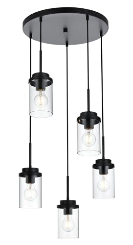 MELUCEE 5-Light Pendant Light Fixtures Ceiling Hanging Cluster Chandelier - color: Black, size: 5 Lights-1 Pack Round