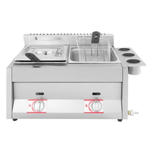 Commercial Deep Fryer, Dual Tank Countertop Fryer with Independent Temperature Control & Detachable Side Condiment Cups Stainless Steel Oil Fryer for Restaurants Supermarkets Fast Food Stalls