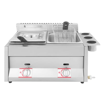 Commercial Deep Fryer, Dual Tank Countertop Fryer with Independent Temperature Control & Detachable Side Condiment Cups Stainless Steel Oil Fryer for Restaurants Supermarkets Fast Food Stalls