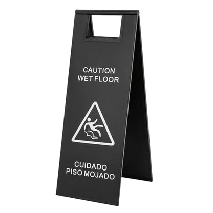 2Pcs 24in Wet Floor Sign,Portable Stainless Steel Caution Wet Floor Sign, Foldable Slippery When Wet Sign 2 Pack Bilingual Design Restaurant Supplies for Hotel Mall Shop Restaurant (Black)