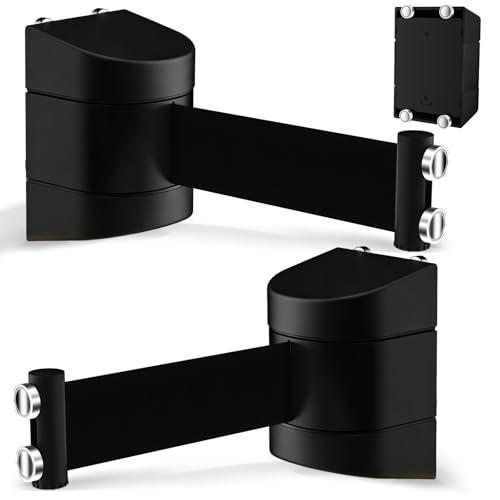 Magnetic Wall Mount Retractable Barrier 2 Pack, TrreZON Fixed Crowd Control Barriers with ABS Black Case 16' Black Belt for Ferrous Metal Surface in Workshops,Stores - color: Black Case w/ Black Belt