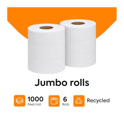 Coastwide Professional Recycled Jumbo Toilet Paper, 2-Ply, 6 Rolls - size: 1 Count (Pack of 6), style: 1,000 ft.