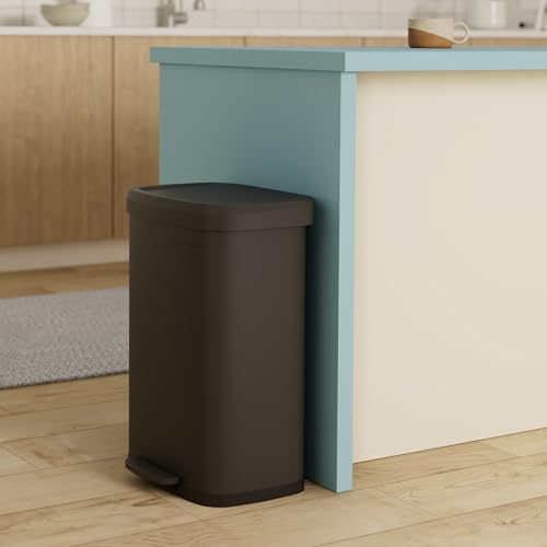 SONGMICS Kitchen Trash Can, 13-Gallon (50 L) Stainless Steel, Soft Closure - color: Black, style: 13 Gallons