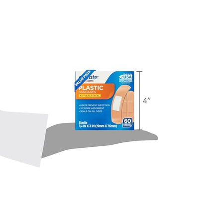 Equate First Aid Triple Ointment 1 oz & Medium Plastic Bandages 60 Count Bundle, and Rolled Gauze, 2 in x 2.5 yds, Value Pack for family essentials (3 items, 2.5, Fl Oz)